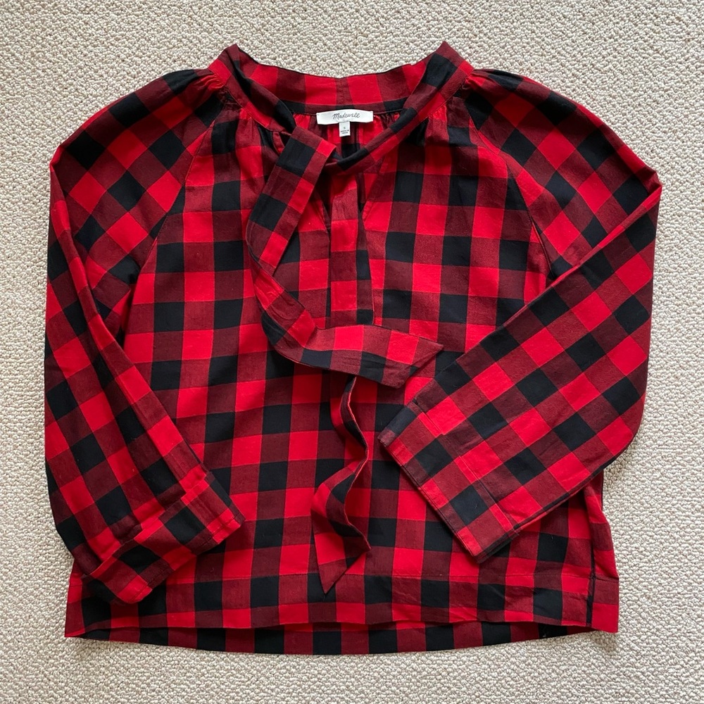 Madewell Buffalo Check Tie Front Top
